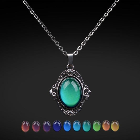 1 Set Necklace  Ring Vintage Stone Temperature Sensing Mood Emotion Change Color  Personality Jewelry Fashion Set