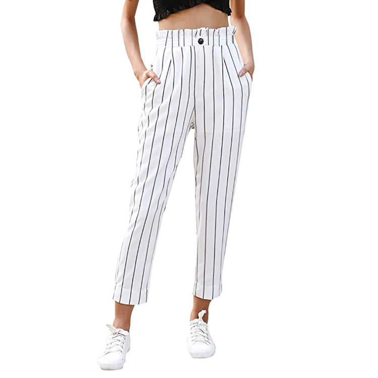 Women's Pants Striped Slim Straight Leg Casual Button Pants With Pockets Trousers Women Clothes 2020 New