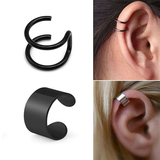1 Piece New Popular Stainless Steel Painless Ear Clip Earrings For Men/Women Punk Black Non Piercing Fake Earrings Jewelry Gift