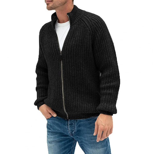 Men's Cardigan Knitted Long Sleeve Sweater Coat 2021 Autumn Winter Casual Stand Collar Solid Color Cardigan Sweater Knitwear