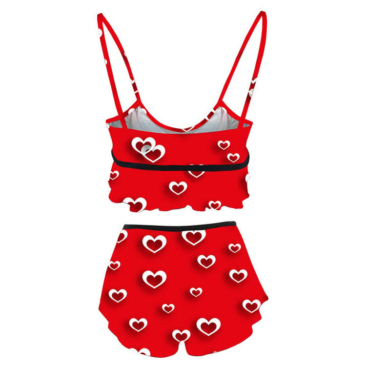 Women Sexy Pajama Set Female Home Clothes Sleeveless Nightwear Ruffled Bowknot Wrap Chest Cami+Shorts Sleepwear Suit Nightgown