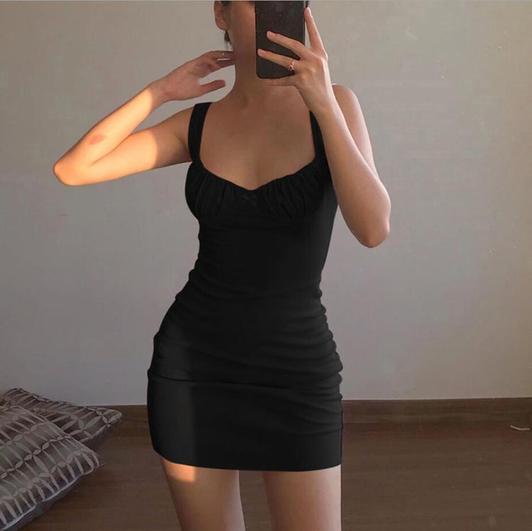 Summer Sexy Dresses Bow knot pleated sling U-neck Backless Cross Bandage Bodycon Party Dress Pleated Stretch Short Club Dress
