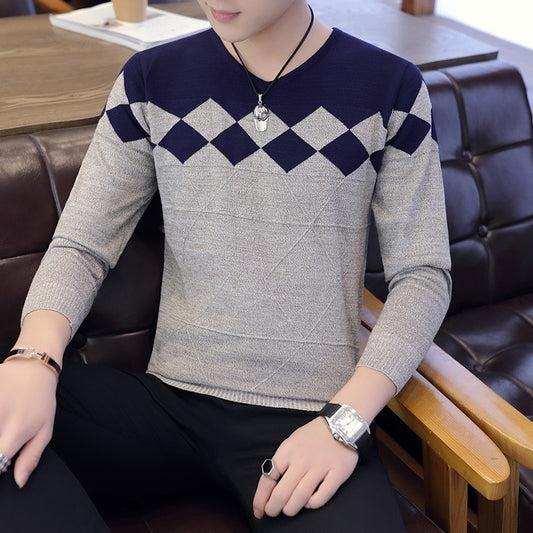 2020 New Cotton Pullover V-neck Men's Sweater Fashion Solid Color High Quality Winter Slim Sweaters Men Navy Knitwear