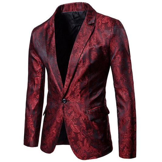 Casual Streetwear Men Blazer Night Club Prom Tuxedo Formal Wear Slim Fit Suit Male Floral Business Jacket Coat