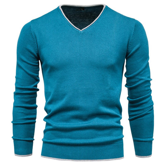 2021 New Cotton Pullover V-neck Men's Sweater Fashion Solid Color High Quality Winter Slim Sweaters Men Navy Knitwear