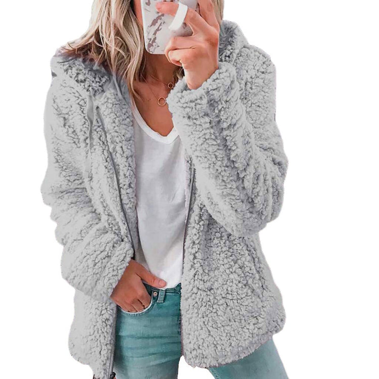 2021 new women's hooded woolen fleece autumn and winter jacket winter coats
