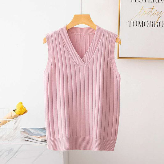 VmewSher New Spring Autumn Women Vest Knitwear Casual Solid Sleeveless Pullover Office Lady Elegant Basic Knitted Jumper Top