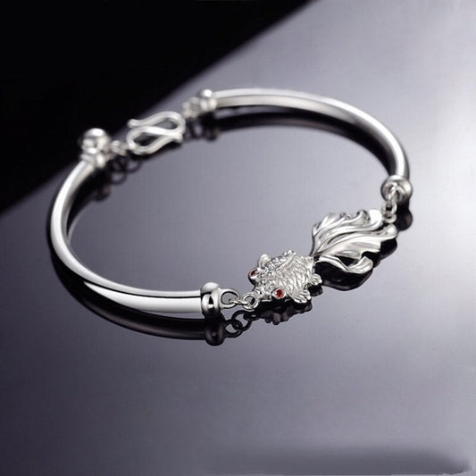 Fashion 925 Sterling Silver Woman Cuff Bracelet Lucky Carp Chain Bangle Girls Party Jewelry Gifts