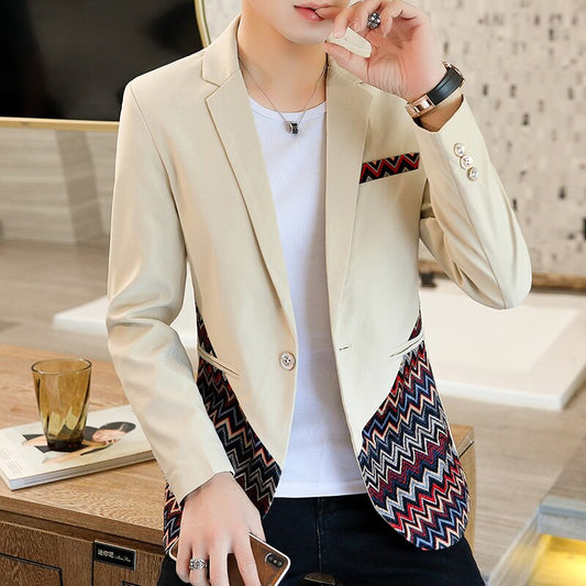 Suit men's jacket spring and autumn 2021 new Korean style stitching suit personality trend British style single western jacket