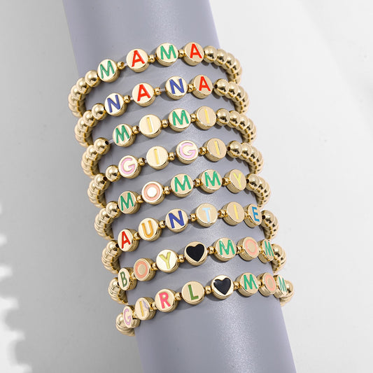 Custom Jewelry Flat Disc Letters Name Bracelet Gold Metal Beaded Bracelet for Women Men Fashion Handmade Personalized Gift