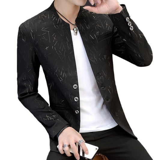 2021Men 's casual collar collar blazers youth handsome trend Slim print blazers костюм мужской деловой costume homme mariage