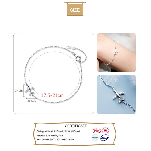 TrustDavis 100% 925 Solid Real Sterling Silver Fashion Women Jewelry Plane With CZ Bracelet  For Teen Girls LadyGift DS1012