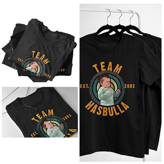 Team Hasbulla Smile Classic T-Shirt Hasbulla Fighting Meme Retro Men Clothing Casual Soft Summer 100% Cotton Top EU Size