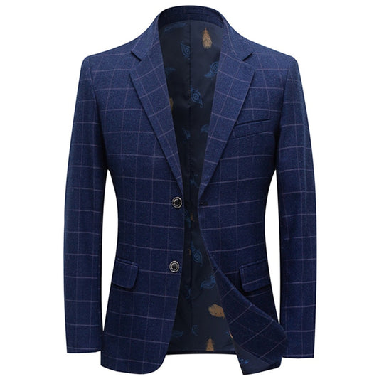 2021 Men's Business Fashion Suit Jacket Plaid Style Casual Single Button Slim Fit Grid Dress Coat Blazer