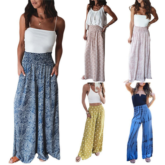 Women Loose Pants High Waist Casual Leisure Daily Wide-Leg Loose Floral / Striped Streetwear Summer
