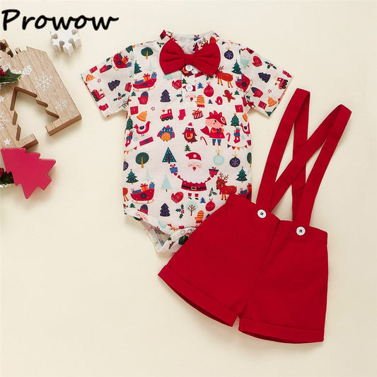 Prowow My First Christmas Baby Boy Clothes Set Gentleman Xmas Romper+Overalls New Year Costume Baby Kids Baby Christmas Outfits