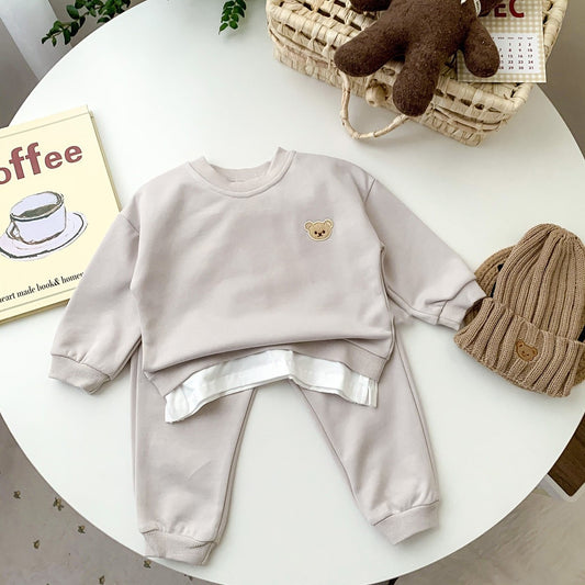 Toddler Outfits Baby Boy Tracksuit Cute Bear Head Embroidery Sweatshirt And Pants 2pcs Sport Suit Fashion Kids Girls Clothes Set