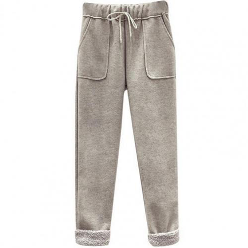 Women Autumn Pants Drawstring High Waist Faux Fleece Pants Pockets Thick Warm Trousers 2021 джинсы женские модные