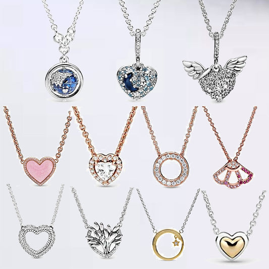 925 Sterling Silver Trendy Swirl Wishbone Golden Heart Collier Necklace For Women Original Brand Necklace Fine Jewelry Gift