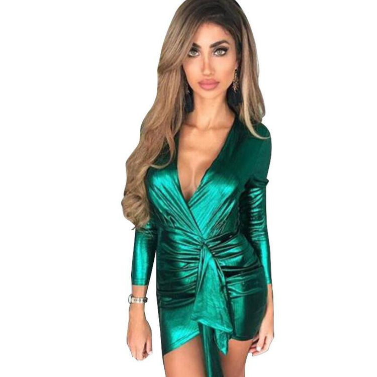 2019 Spring Wrap Bandage Bodycon Dresses Women Deep V Neck Mini Sexy Dress Colorful Elegant Green Summer Party Dress Vestidos