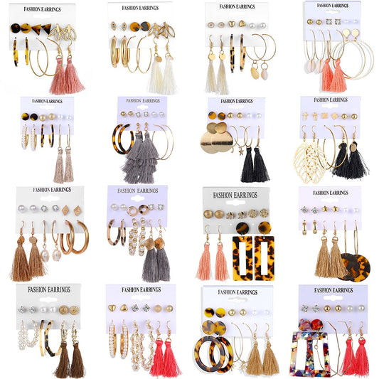 32 styles Hot Sale Trendy Earrings Acrylic Faux Pearl Circle Tassel Earings 6-Piece Set fashion earing for women wholesale