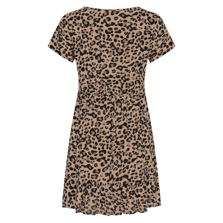 New Women's Summer Dress 2021 V-Neck Printing Leopard Loose Casual Fashion Short Sleeve Mini Dress платье женское летнее