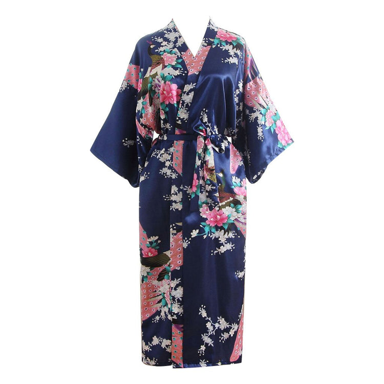 Women Vintage Flower Print Casual Kimono Maxi Long Dress Sexy Blossom Gown Bath Robe Lingerie Nightdress Chinese Robe Vestidos