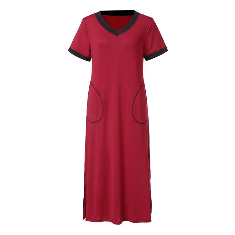 Womens Dresses Boho Short Sleeve Long Dress Summer Nightshirt Nightgown Ultra-soft Full Length Sleepwear Dress Vestido