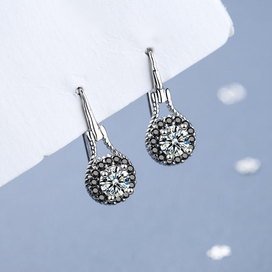 Fanqieliu Creative Fashion Black Zircon White Crystal Jewelry Girl 925 Sterling Silver Stud Earrings For Women FQL21231