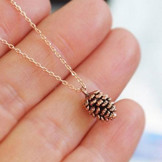 Fashion Pine Nut Plant Specimen Pendant Necklace For Women Metal Choker Acorn Pinecone Chain Necklace Jewelry Accessories Gift