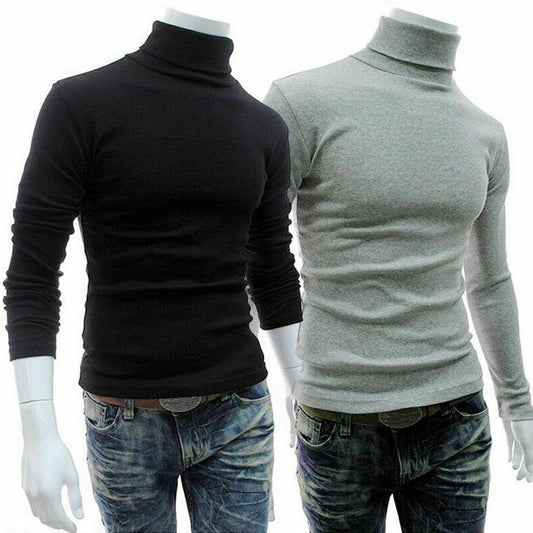 Men Long Sleeve Pullover High Neck Turtleneck Stretch Slim Basic T Shirt Tee Top Knitwear HSJ88
