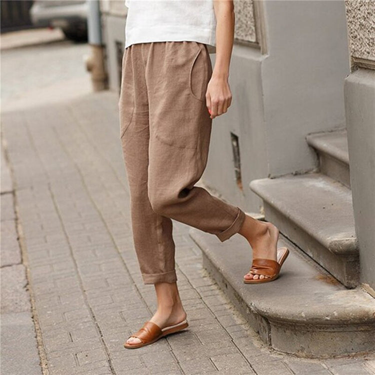 Loose Ankle Length Cropped Pants Women Solid Color  Casual Trousers Comfortable Breathable Lady Pants Elegant All-Match Trousers