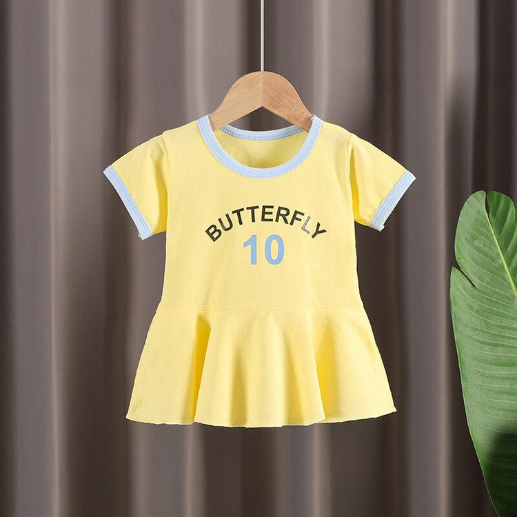 Infant Baby Girl Summer Cotton Short-Sleeved Letter Dress 2021 New Girl Casual Korean Dress Baby Princess Casual Cute Nightdress