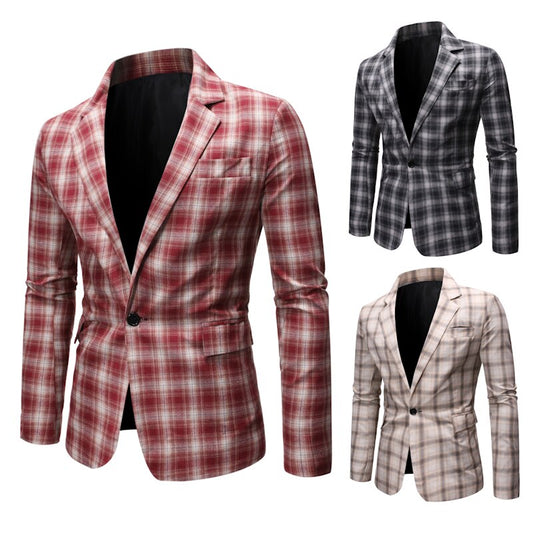 2021 spring and autumn clothing men's checked small suit Korean version slim business jacket men's youth fashion suit casual jac