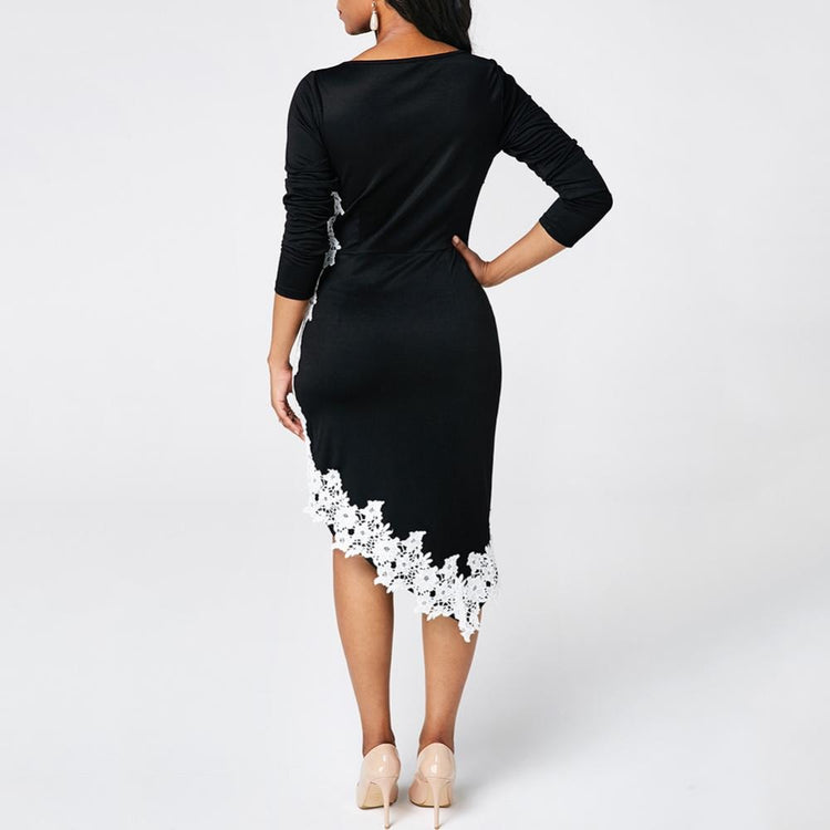 70% Hot Sell Plus Size Women 3/4 Sleeve Lace Patchwork Irregular Hem Bodycon Pencil Dress