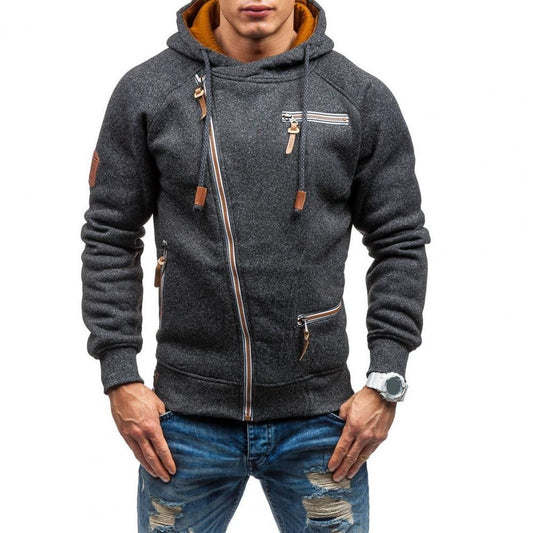 Men Coat Long Sleeve Solid Color Stylish Thick Oblique Zipper Thick Hoodie Great Jackets Male Coats Autumn Winter