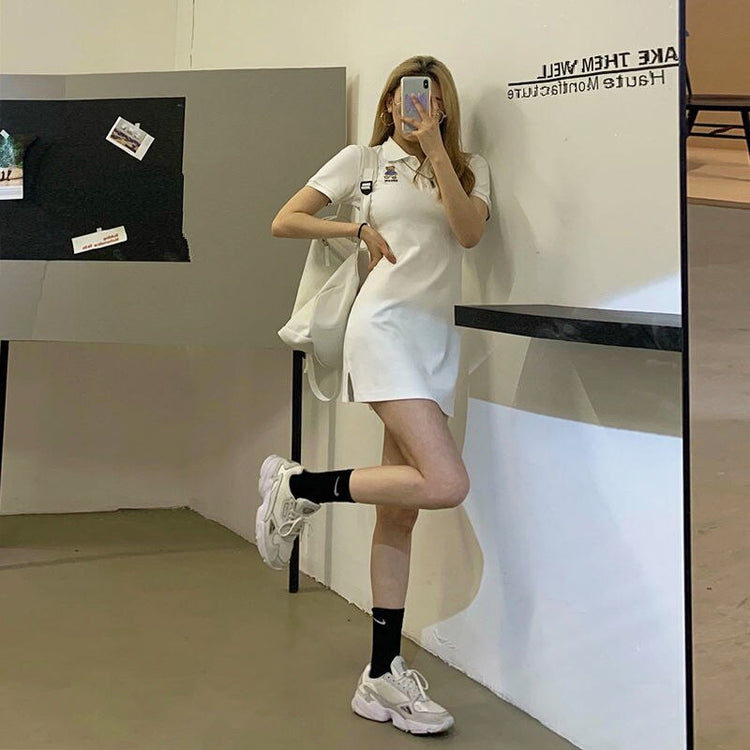 2021 New Korean Style Waist Slim Tight-fitting Summer Mini Sexy Bag Hip One-piece Dress Bear Embroidery Casual Cute Dress