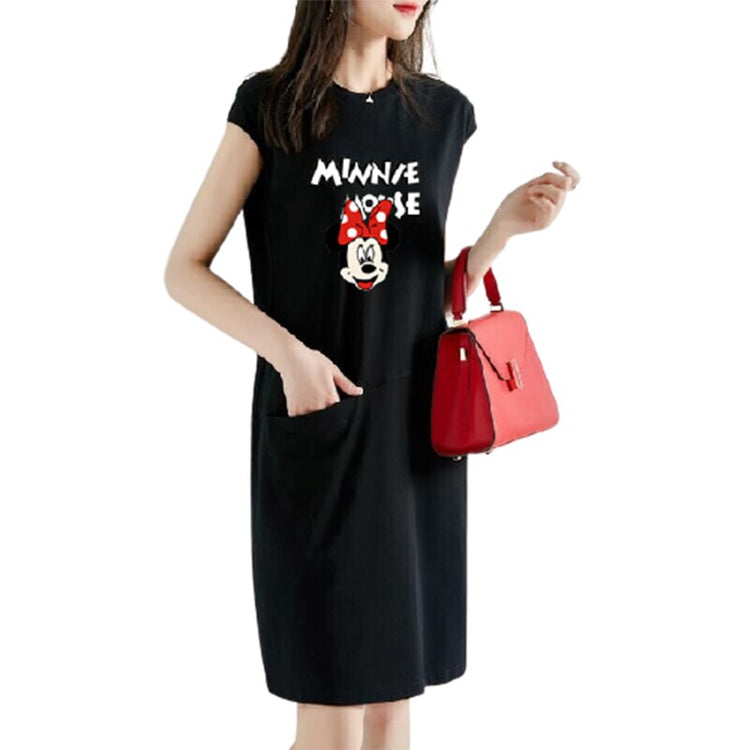 Disney cartoon casual fashion summer fashion loose and thin over-the-knee-covering dress Korean mid-length A-line dress