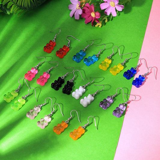 1 Pair Creative Cute Mini Gummy Bear Earrings Minimalism Cartoon Design Colorful Female Ear Hooks Danglers Jewelry Gift