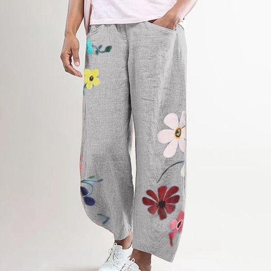 Women Casual Harem Pants Summer Elastic Waist Wide Leg Pants Vintage Floral Print Trouser Femme Loose Pantalon Plus Size 2021