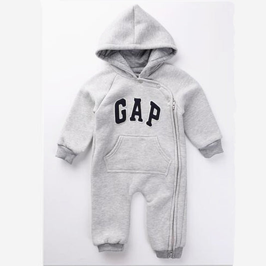 2021 New Newborn Baby Girl Hooded Baby Boy Rompers Winter Letter Zipper Cotton Baby Snowsuit Thick Warm Toddler Jumpsuits