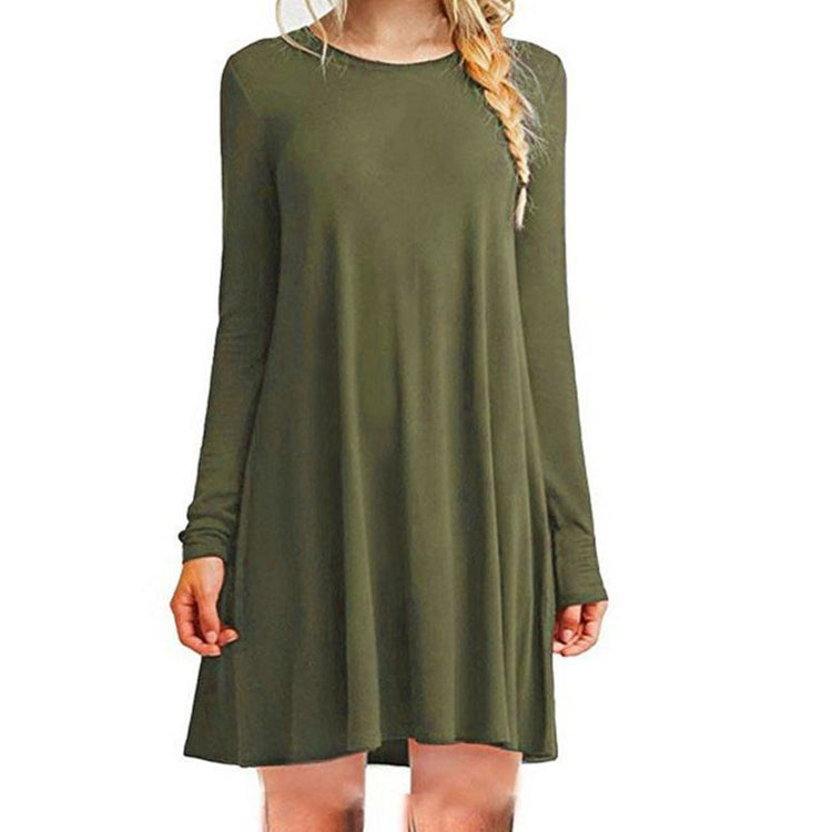 Womens Plus Size Long Sleeve Loose Midi Long T-Shirt Dress Solid Color Casual Pleated Swing Round Neck Pullover Streetwear S-2XL