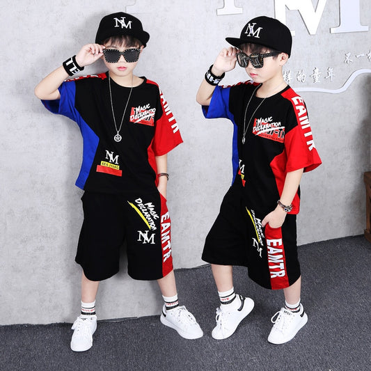 Boys Summer Clothing Sets 2pcs Shirts+ Pants Baby Teenager Boys Sporting Suits Children Clothes 4 5 6 9 10 11 12 16 18 Years Old