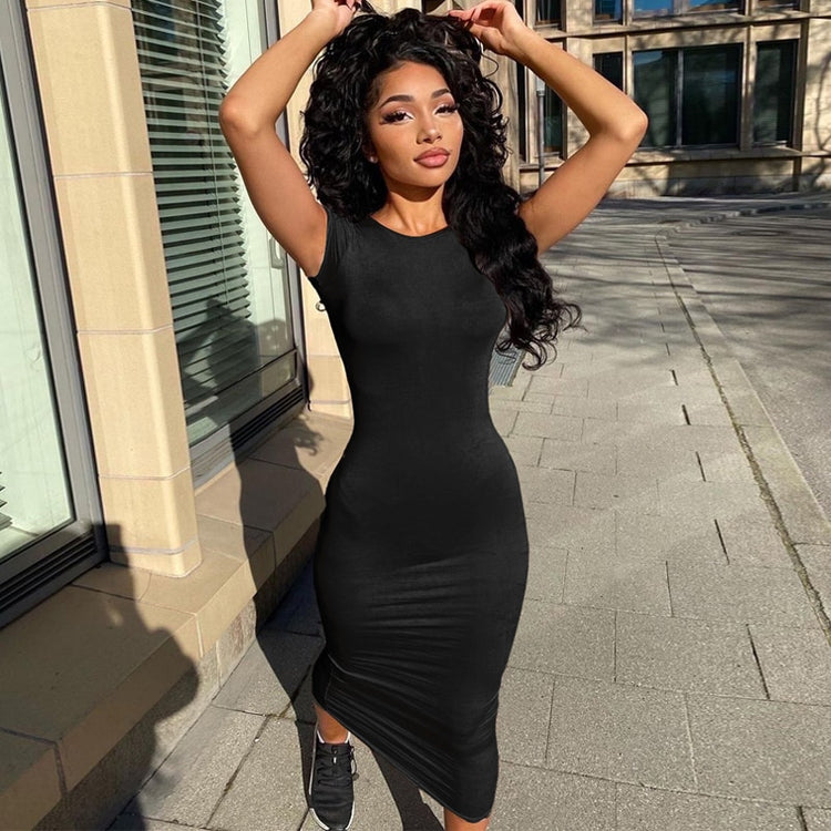 Solid Simple Short Sleeve Maxi Dresses Bodycon Streetwear Baddie Outfits Casual Skinny Summer 2021 Women's Long Dress