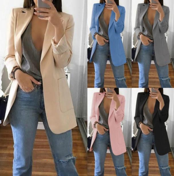 Women's Casual Mid Coat Lapel Slim Cardigan Outdoor Work Suit Jackets Open Front Coat Cloak Jackets Female Blusas Chaqueta Mujer