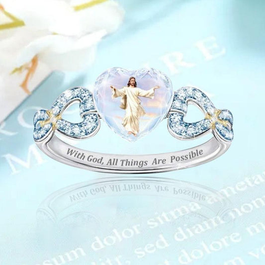Heart-Shaped Crystal Jesus Ring Rings for Women Crystal Jewelry Vintage Crystal Rings Halloween Accessories Women Cheap Gifts