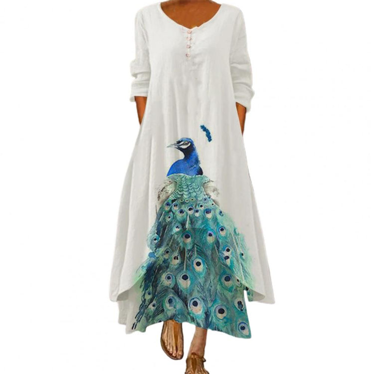 Plus Size Women Maxi Dress Vintage 3D Floral Print 2021 Casual Loose Irregular Large Hem Lady Long Dress Beach