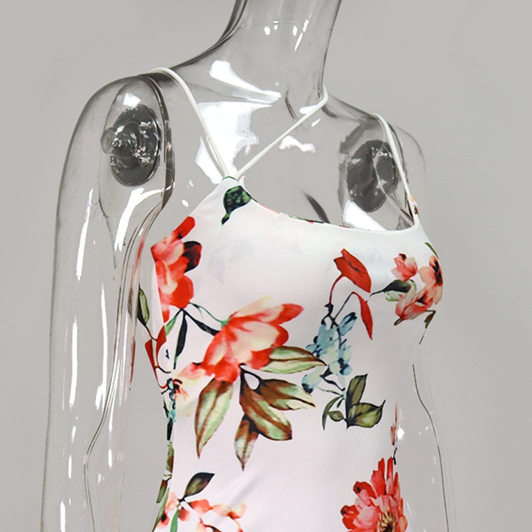 Floral Midi Dress Women Sexy Spaghetti Straps Backless Bodycon Party Dresses Summer Slim Fit Print Long Dress 2021 New Dress