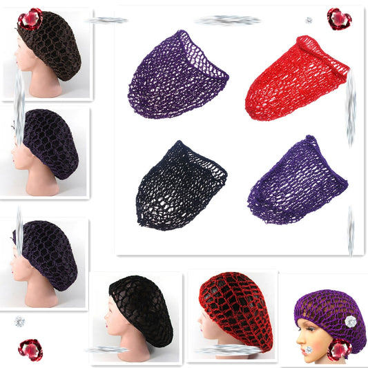 1 Pc Women Elastic Soft Rayon Crochet Hairnet Oversize Knit Hat Cap12 Colors Hair Net Headbands Lady Hair Accessories for roller