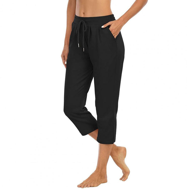 Summer Women Capri Pants Drawstring Solid Color High Waist Loose 3/4 Trousers for Fitness Women Streetwear Pants  2021